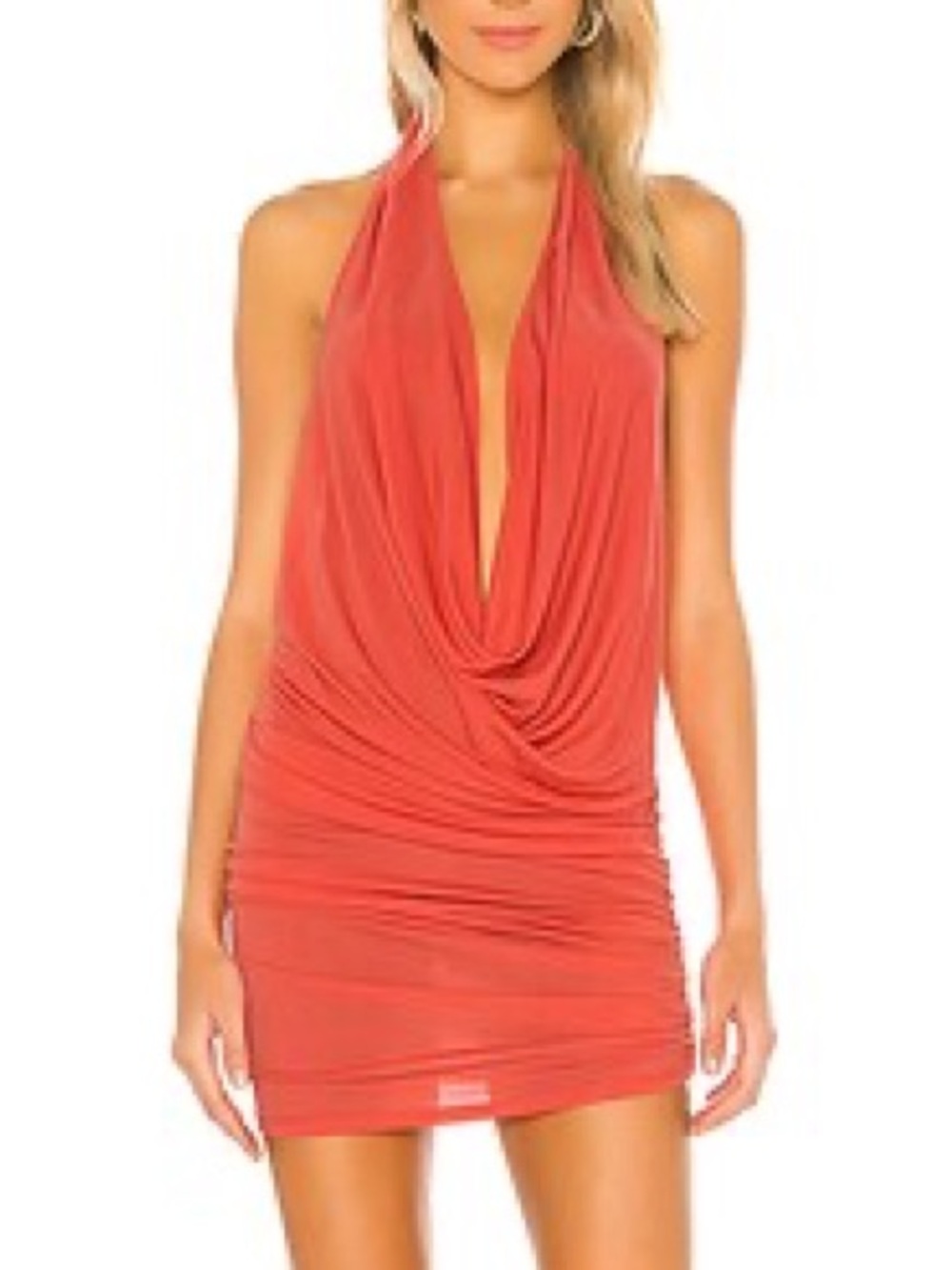 NWT MICHAEL COSTELLO X REVOLVE Izzy Coral Pink Draped Mini Dress Size Small